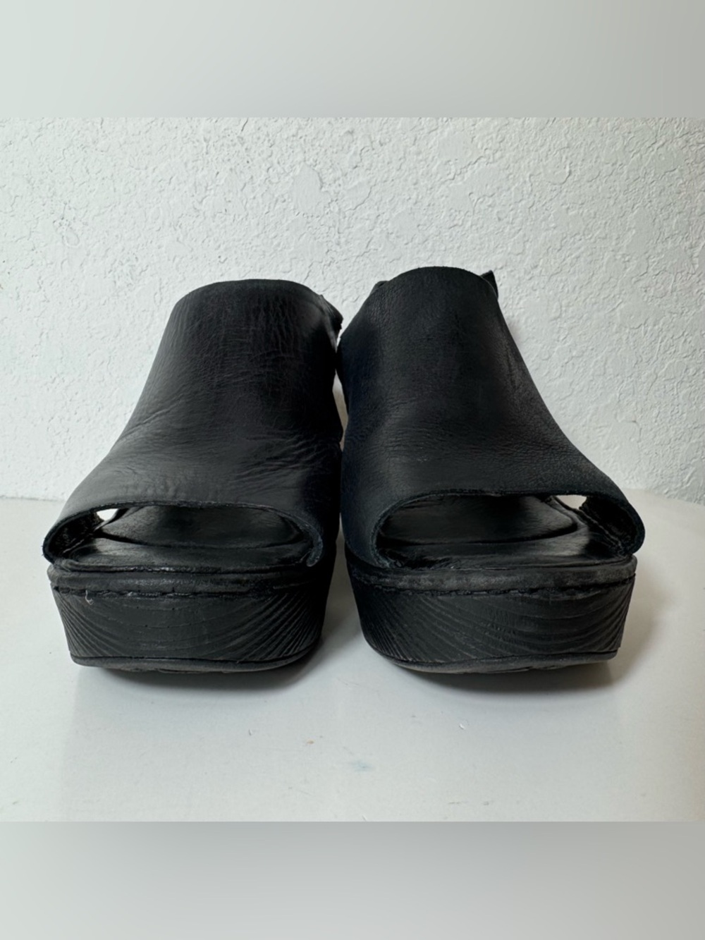 Born Ferlin Sandals Black Womens 8 Leather Platform Heels Chunky Retro Boho 90s - Picture 3 of 12